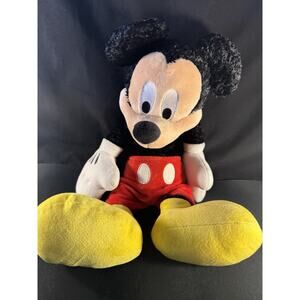 Mickey Mouse Fuzzy Curly Plush Animal 17" Walt Disney World Disneyland Happy